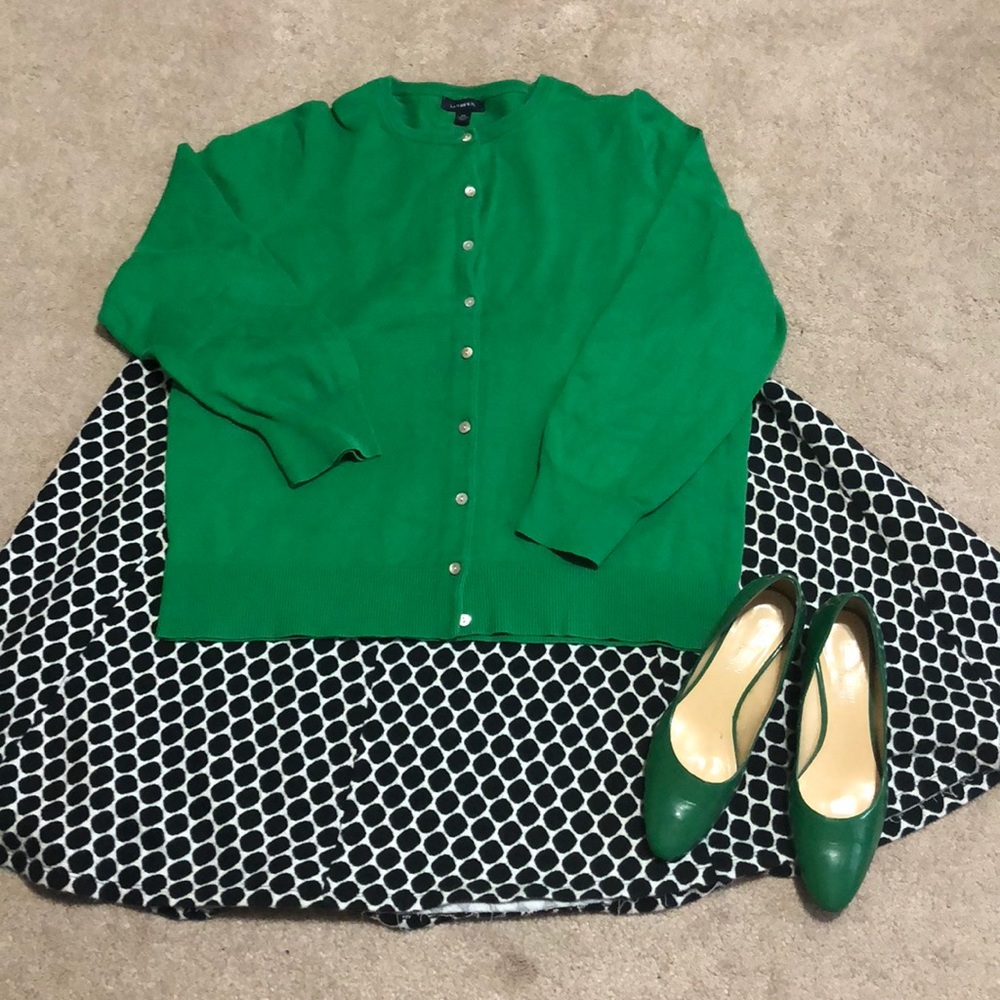 Lands End Supima Sweater Cardigan 1x Kelly Green